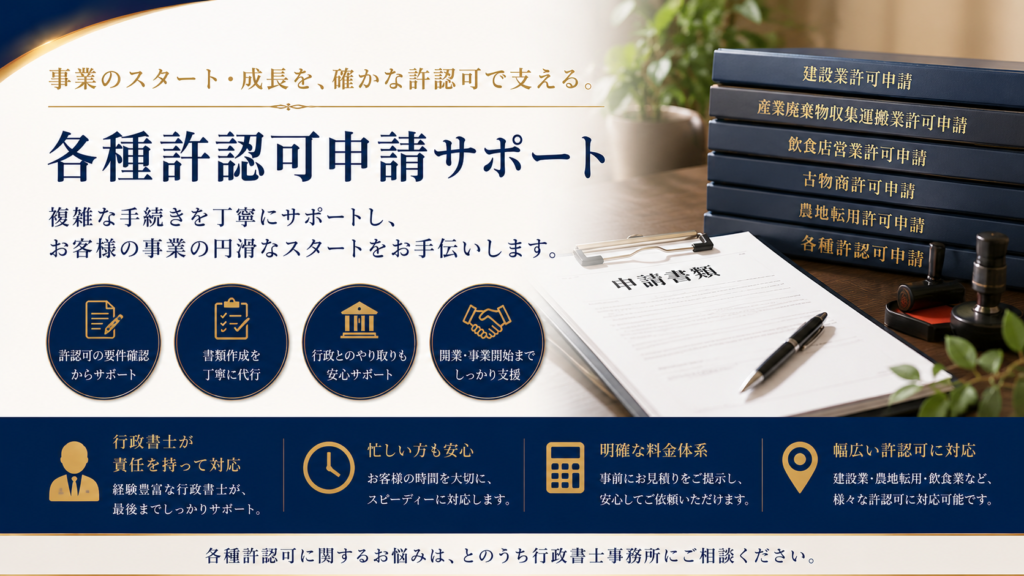各種許認可申請 3e08ffb6b8c6e10233dd5657170d5513